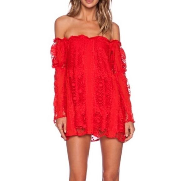For Love & Lemons Garden Rose Dress in Hot Red - Picture 3 of 9